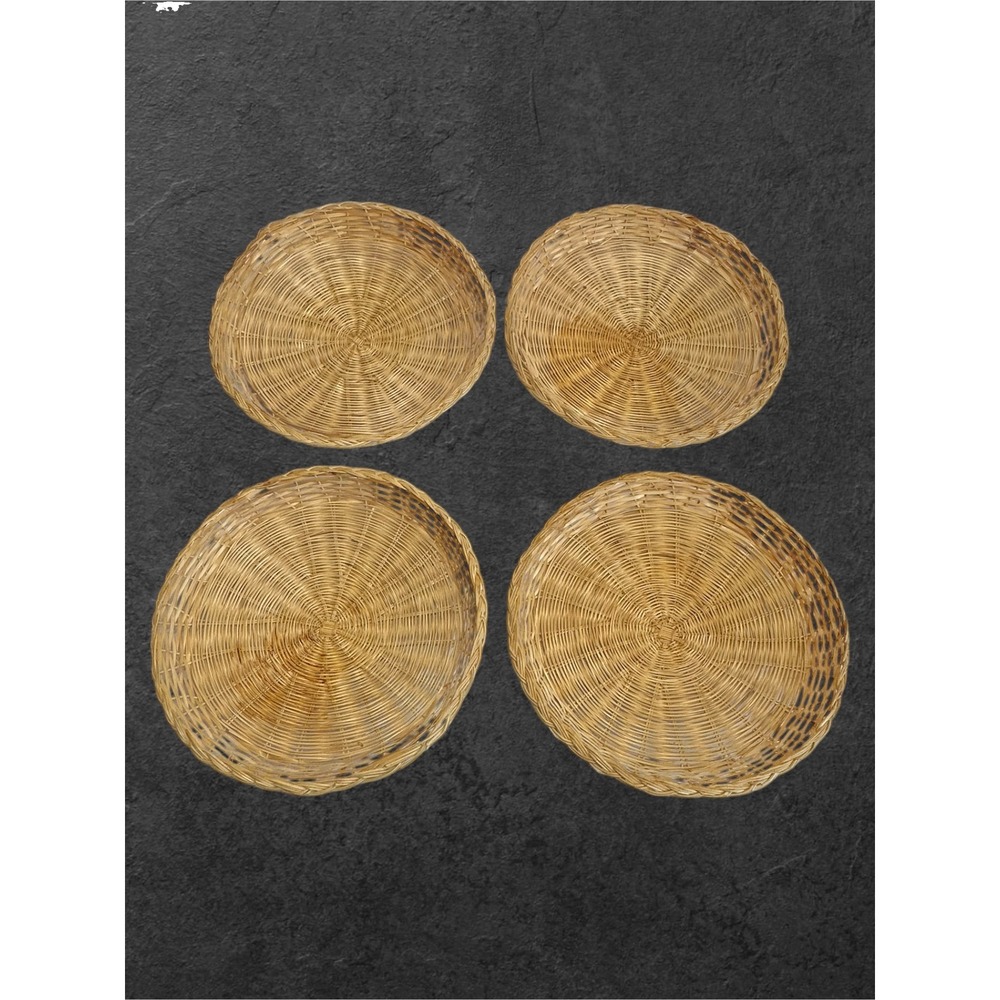Vintage Wicker Paper Plate Holders Set of 4 Tan‎ Woven Rattan Decor